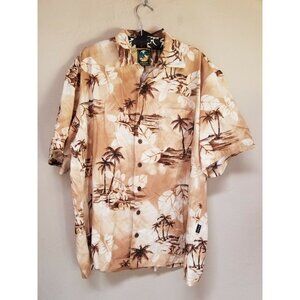 Koko Island Mens Classics Hawaiian Camp Shirt XL Palm Tree Short Sleeve Coffee